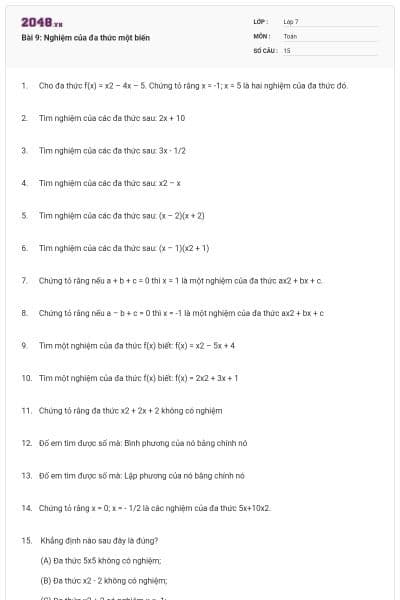 Bài 9: Nghiệm của đa thức một biến