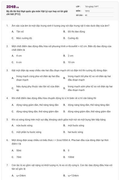 Bộ đề thi thử thpt quốc gia môn Vật Lý cực hay có lời giải chi tiết (P12)