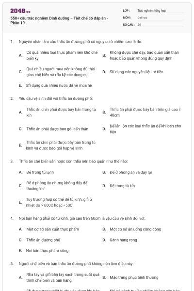 550+ câu trắc nghiệm Dinh dưỡng – Tiết chế có đáp án - Phần 19