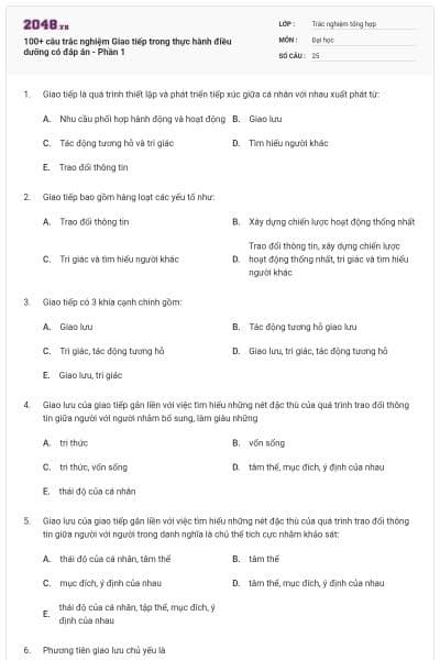 100+ câu trắc nghiệm Giao tiếp trong thực hành điều dưỡng có đáp án - Phần 1