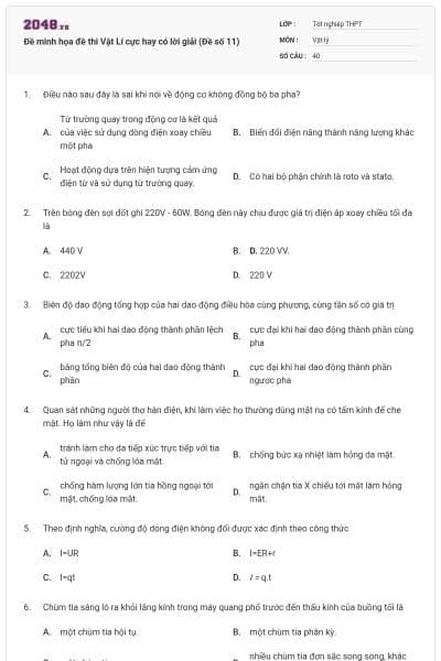 Đề minh họa đề thi Vật Lí cực hay có lời giải (Đề số 11)
