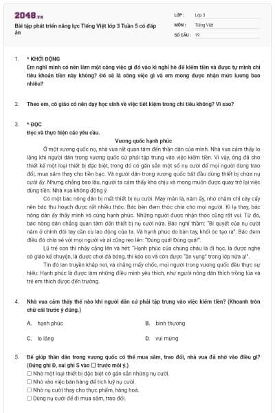 Bài tập phát triển năng lực Tiếng Việt lớp 3 Tuần 5 có đáp án