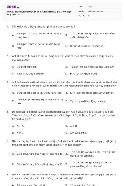 10 câu Trắc nghiệm GDCD 11 Kết nối tri thức Bài 3 có đáp án (Phần 3)
