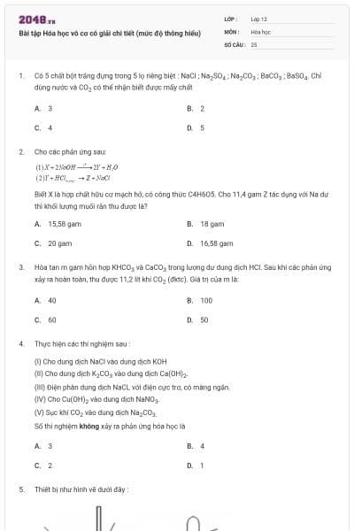 Bài tập Hóa học vô cơ có giải chi tiết (mức độ thông hiểu)