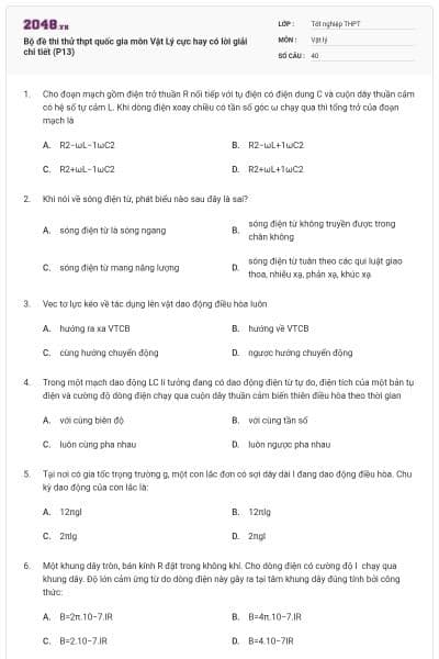 Bộ đề thi thử thpt quốc gia môn Vật Lý cực hay có lời giải chi tiết (P13)
