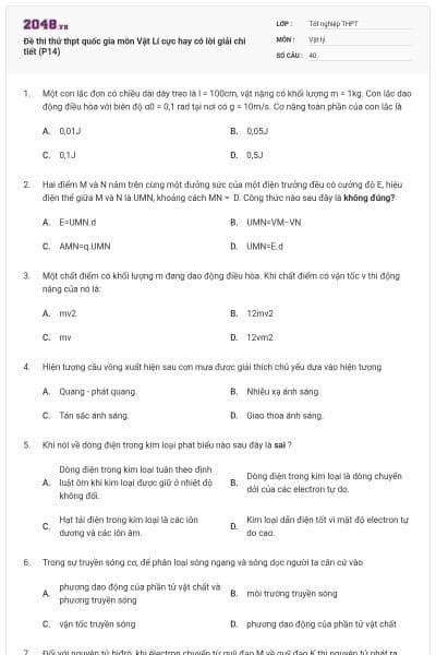Đề thi thử thpt quốc gia môn Vật Lí cực hay có lời giải chi tiết (P14)