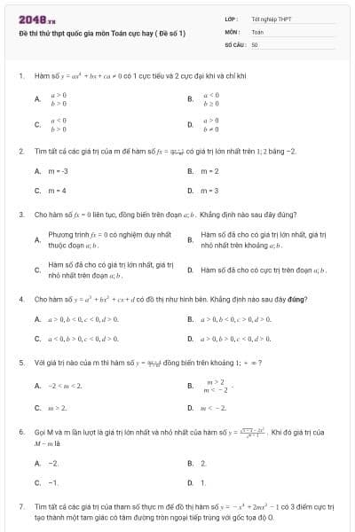 Đề thi thử thpt quốc gia môn Toán cực hay ( Đề số 1)