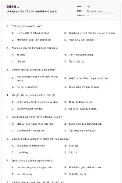 Đề kiểm tra GDCD 7 Cánh diều Bài 5 có đáp án