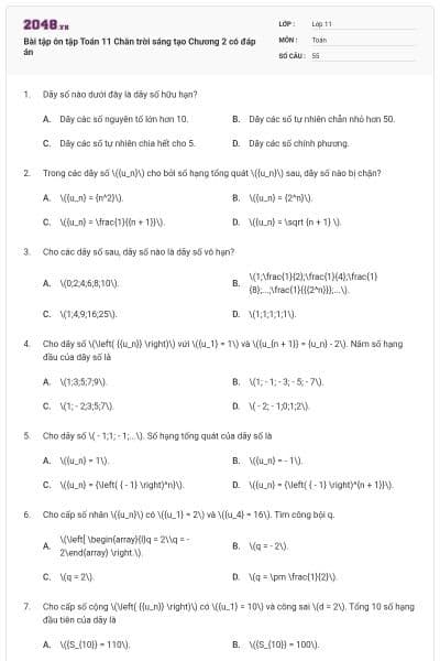 Bài tập ôn tập Toán 11 Chân trời sáng tạo Chương 2 có đáp án