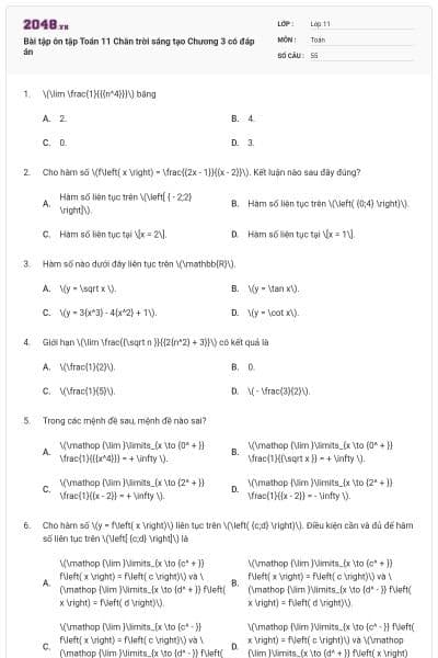 Bài tập ôn tập Toán 11 Chân trời sáng tạo Chương 3 có đáp án
