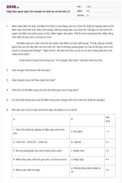 (Ngữ liệu ngoài sgk) Câu chuyện về chim én và dế mèn (1)