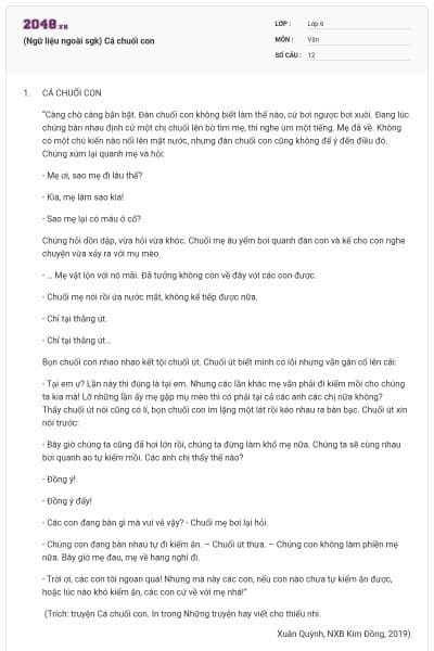 (Ngữ liệu ngoài sgk) Cá chuối con