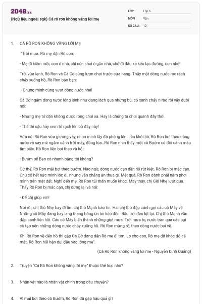 (Ngữ liệu ngoài sgk) Cá rô ron không vâng lời mẹ