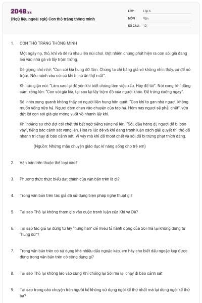 (Ngữ liệu ngoài sgk) Con thỏ trắng thông minh