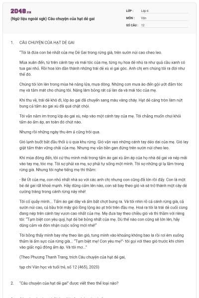 (Ngữ liệu ngoài sgk) Câu chuyện của hạt dẻ gai