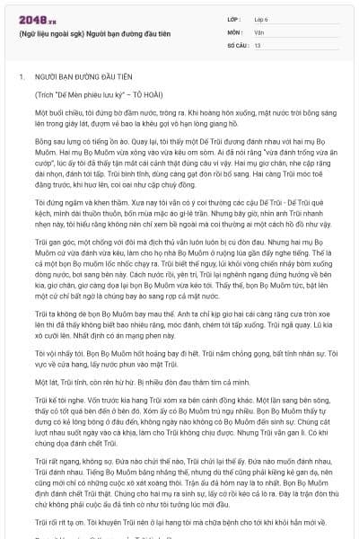 (Ngữ liệu ngoài sgk) Người bạn đường đầu tiên