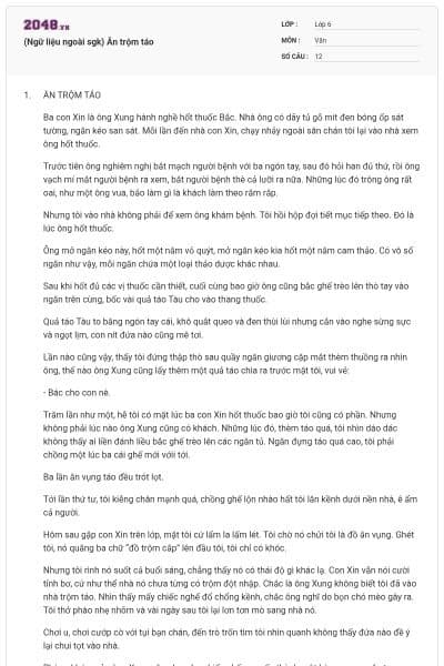 (Ngữ liệu ngoài sgk) Ăn trộm táo