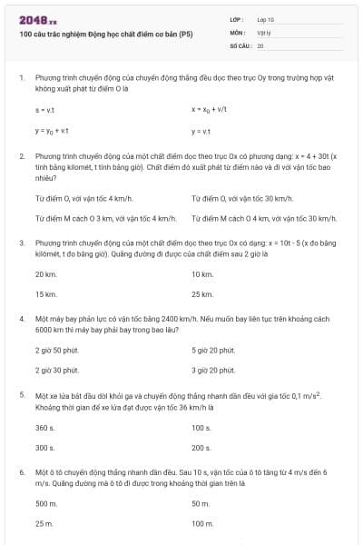 100 câu trắc nghiệm Động học chất điểm cơ bản (P5)