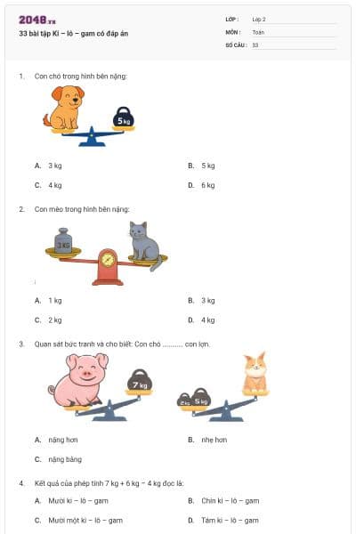33 bài tập Ki – lô – gam có đáp án