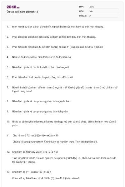 Ôn tập cuối năm giải tích 12