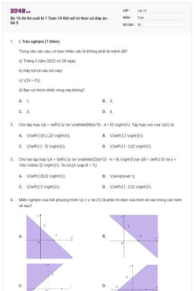 Bộ 10 đề thi cuối kì 1 Toán 10 Kết nối tri thức có đáp án - Đề 5