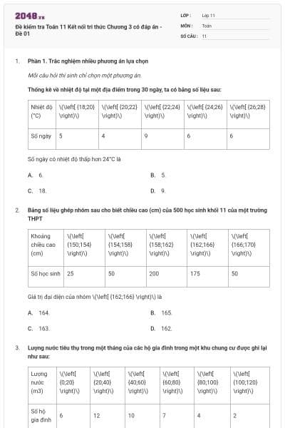 Đề kiểm tra Toán 11 Kết nối tri thức Chương 3 có đáp án - Đề 01