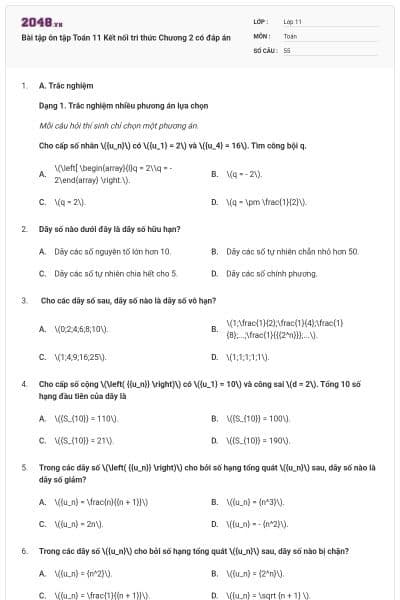 Bài tập ôn tập Toán 11 Kết nối tri thức Chương 2 có đáp án