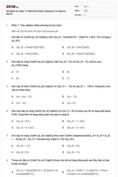 Đề kiểm tra Toán 11 Kết nối tri thức Chương 2 có đáp án - Đề 02