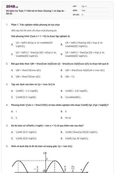 Đề kiểm tra Toán 11 Kết nối tri thức Chương 1 có đáp án - Đề 02