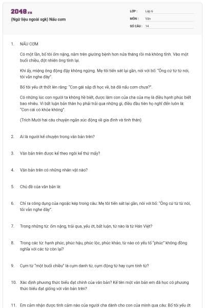 (Ngữ liệu ngoài sgk) Nấu cơm