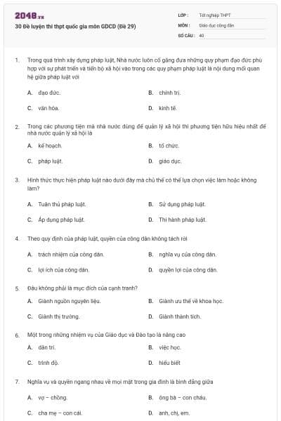 30 Đề luyện thi thpt quốc gia môn GDCD (Đề 29)
