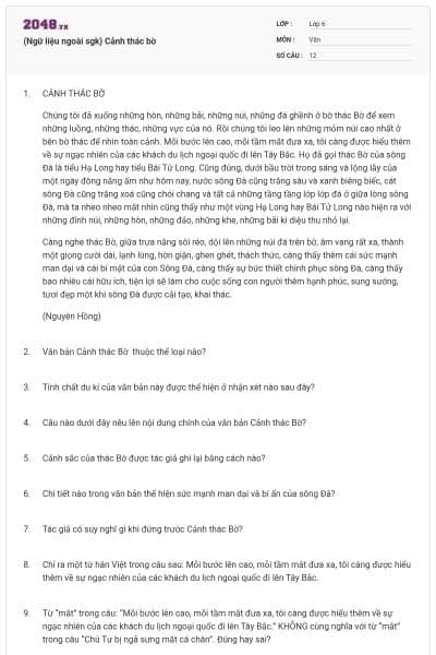 (Ngữ liệu ngoài sgk) Cảnh thác bờ