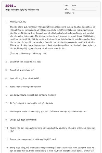 (Ngữ liệu ngoài sgk) Nụ cười của mẹ