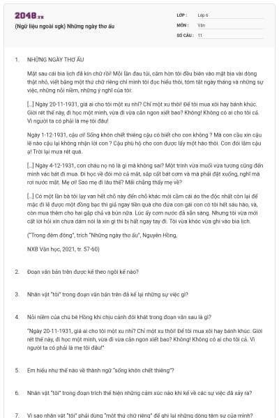 (Ngữ liệu ngoài sgk) Những ngày thơ ấu