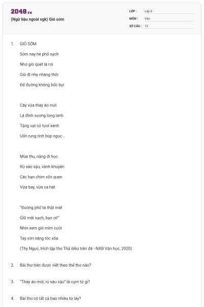 (Ngữ liệu ngoài sgk) Gió sớm