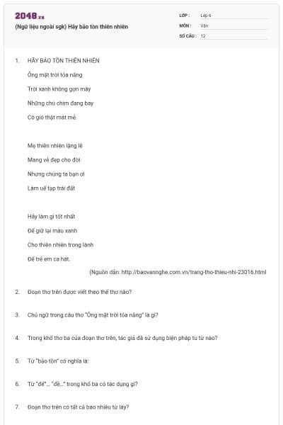 (Ngữ liệu ngoài sgk) Hãy bảo tồn thiên nhiên
