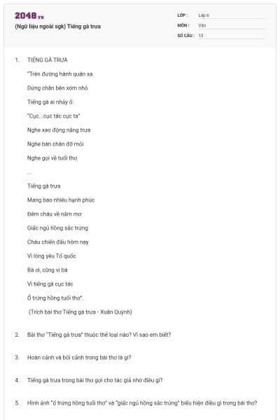 (Ngữ liệu ngoài sgk) Tiếng gà trưa