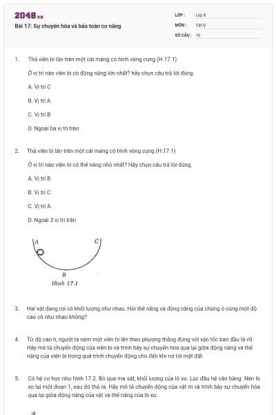 Bài 17: Sự chuyển hóa và bảo toàn cơ năng