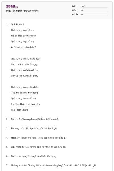 (Ngữ liệu ngoài sgk) Quê hương
