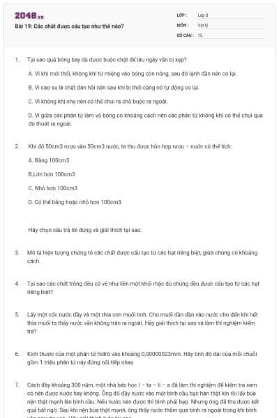 Bài 19: Các chất được cấu tạo như thế nào?