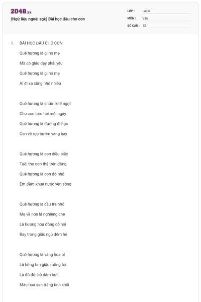 (Ngữ liệu ngoài sgk) Bài học đầu cho con