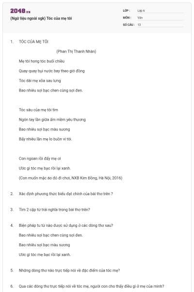 (Ngữ liệu ngoài sgk) Tóc của mẹ tôi