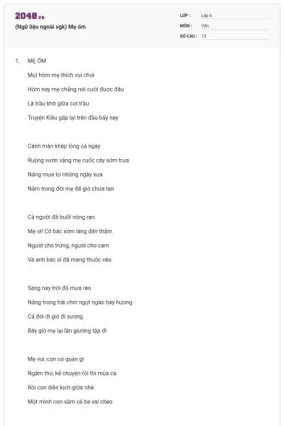 (Ngữ liệu ngoài sgk) Mẹ ốm