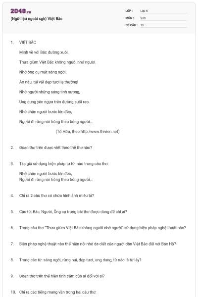 (Ngữ liệu ngoài sgk) Việt Bắc