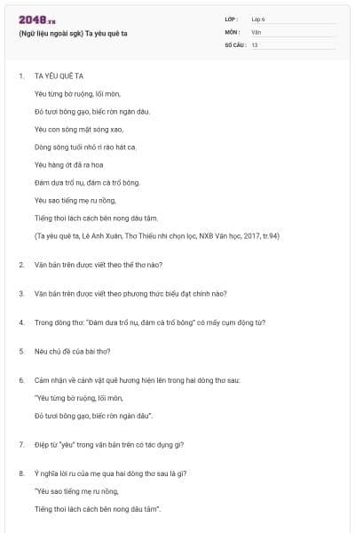 (Ngữ liệu ngoài sgk) Ta yêu quê ta