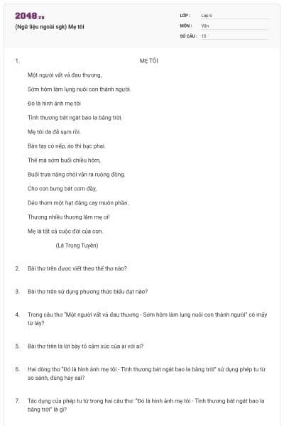 (Ngữ liệu ngoài sgk) Mẹ tôi