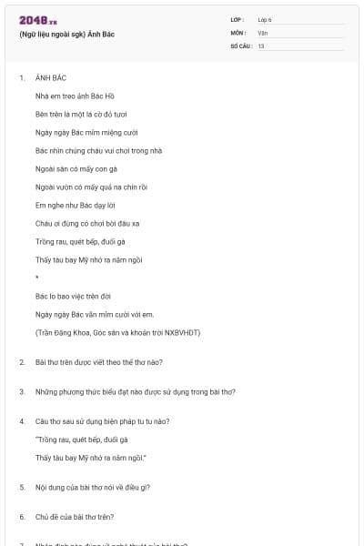 (Ngữ liệu ngoài sgk) Ảnh Bác