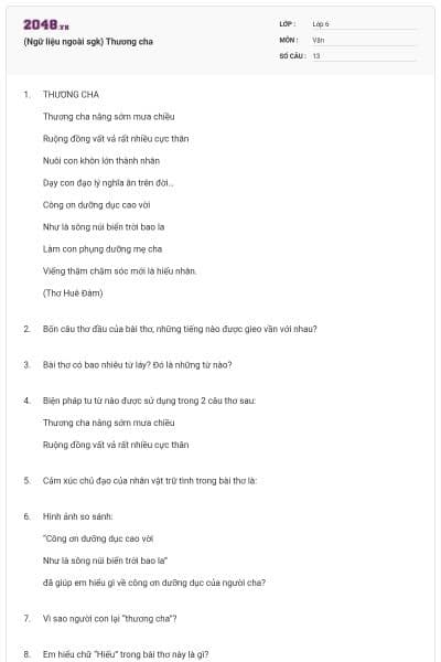 (Ngữ liệu ngoài sgk) Thương cha