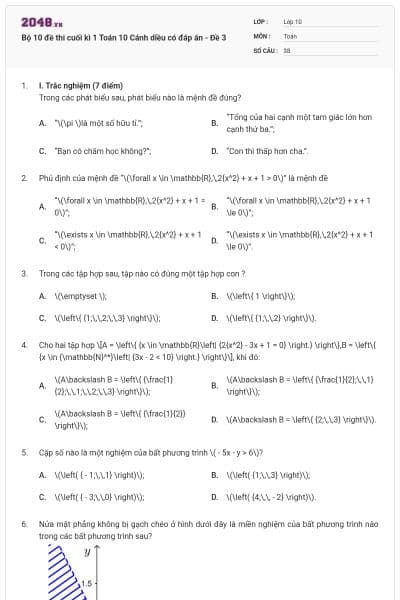 Bộ 10 đề thi cuối kì 1 Toán 10 Cánh diều có đáp án - Đề 3