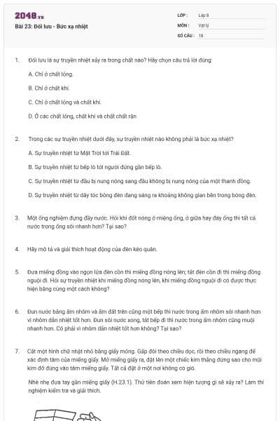 Bài 23: Đối lưu - Bức xạ nhiệt